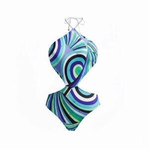 Emilio Pucci Teal, Blue & Purple Swirl One-Piece Swim